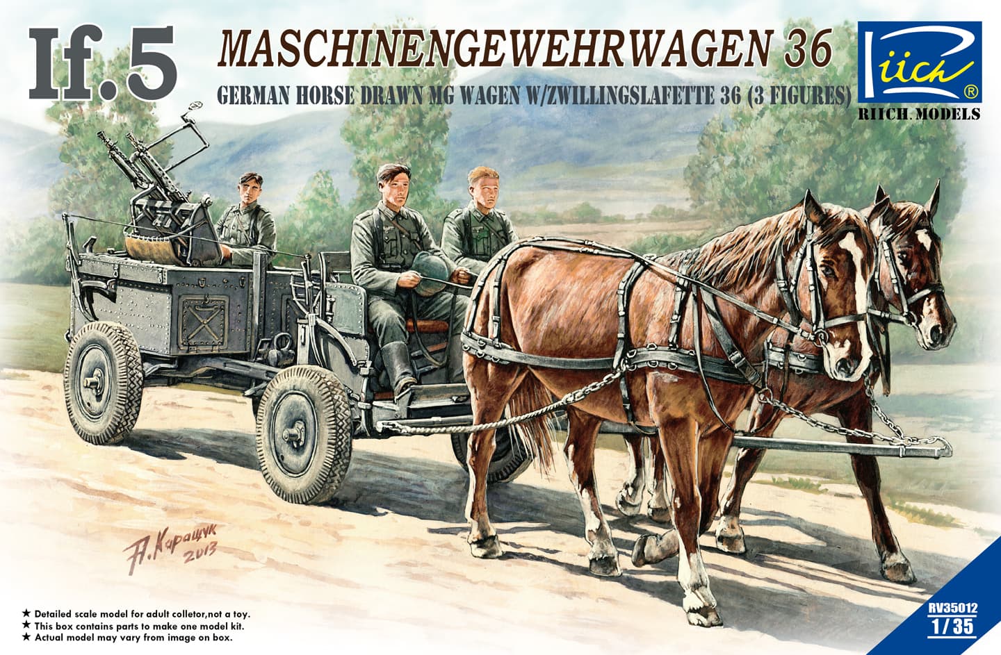 Riich Models Riich Model 1/35 WWII German IF-5 Horse Drawn MG Wagon with Zwillingslafette 36 (RV35012)